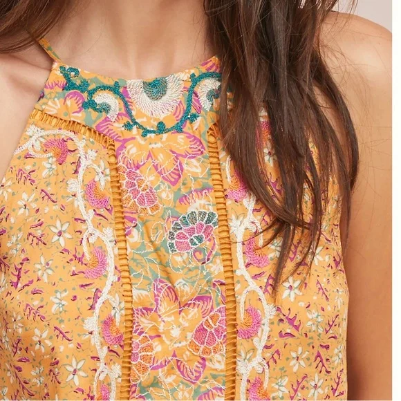 Anthropologie Akemi + Kin Yellow Floral Embroidered Top - Picture 10 of 11